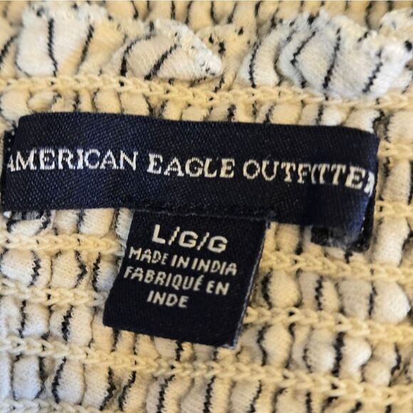 American Eagle Striped Black and White Ruffle Lace Up Crop Top - Picture 6 of 7